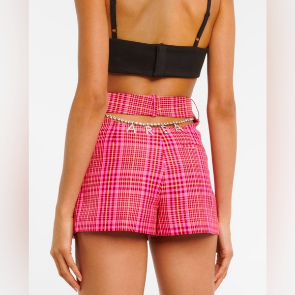 Womens Shorts Pink Plaid Shorts AREA NY Pink Plaid Shorts With